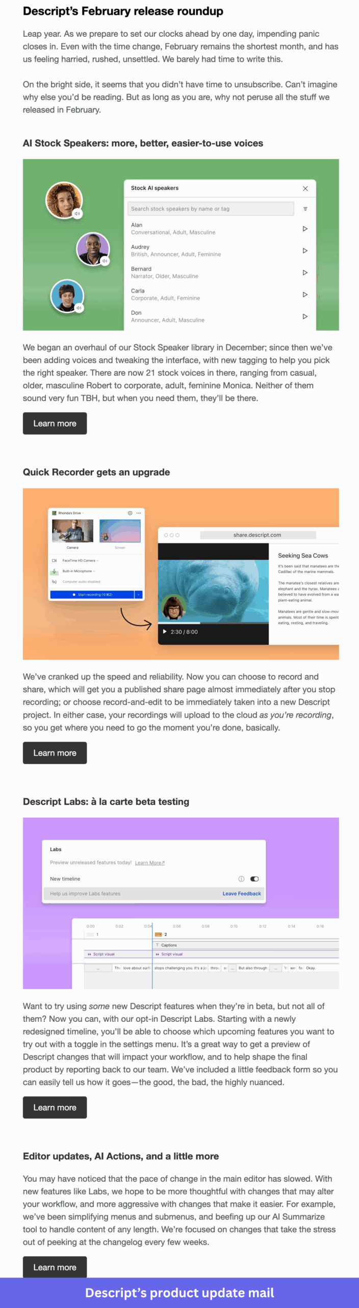 Descript product update mail