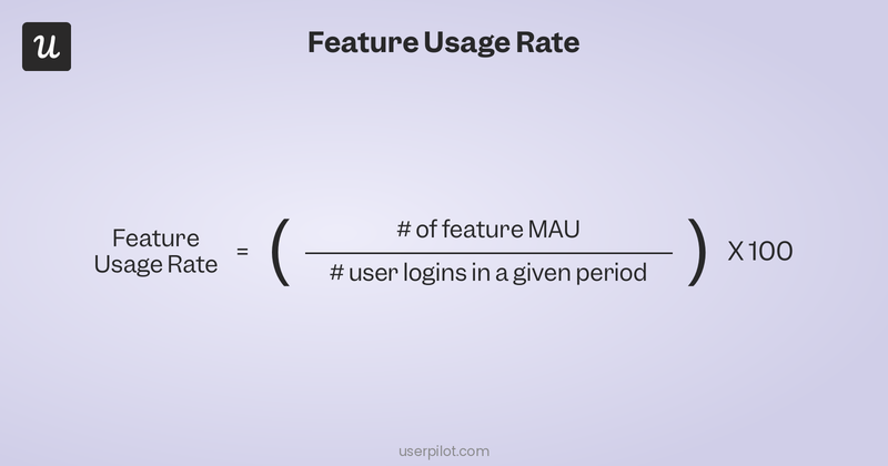 Feature usage rate = # of feature MAU / # of user logins x 100