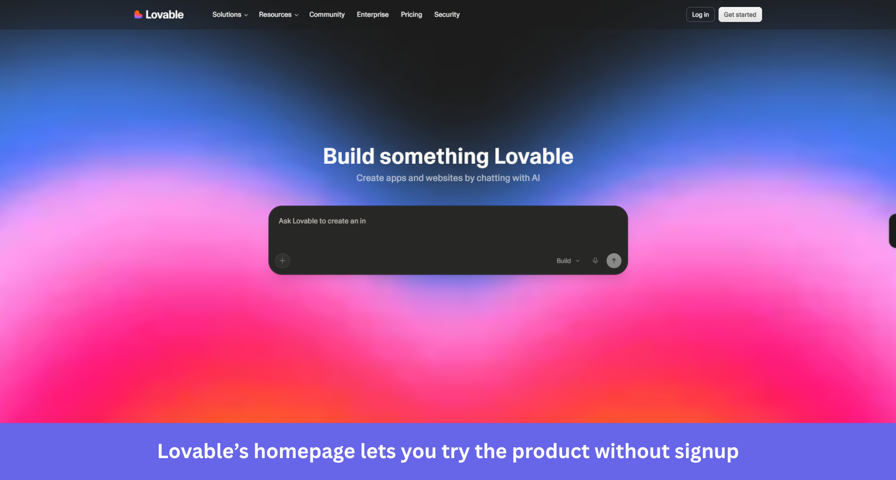 Lovable free trial homepage ungated.