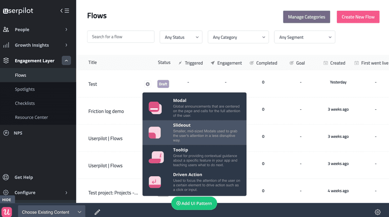 Slideout PMF survey in Userpilot