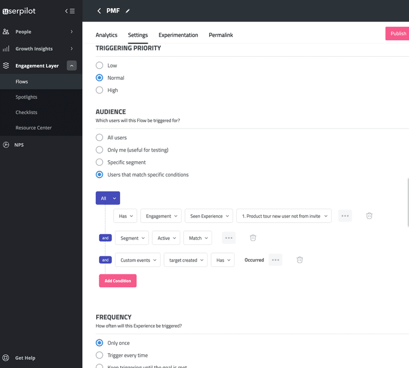 pmf survey triggers in userpilot
