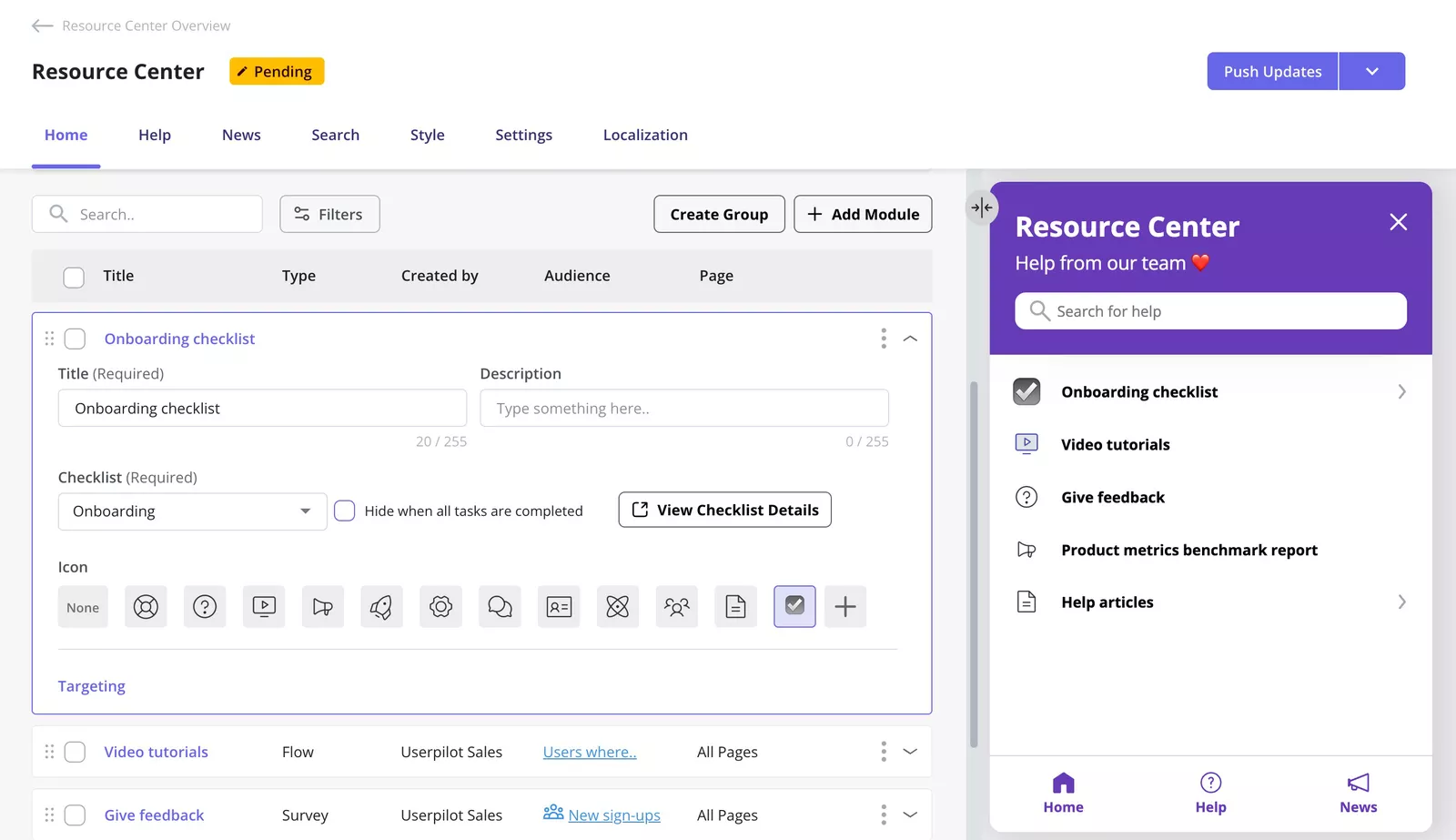 Building an in-app resource center in Userpilot