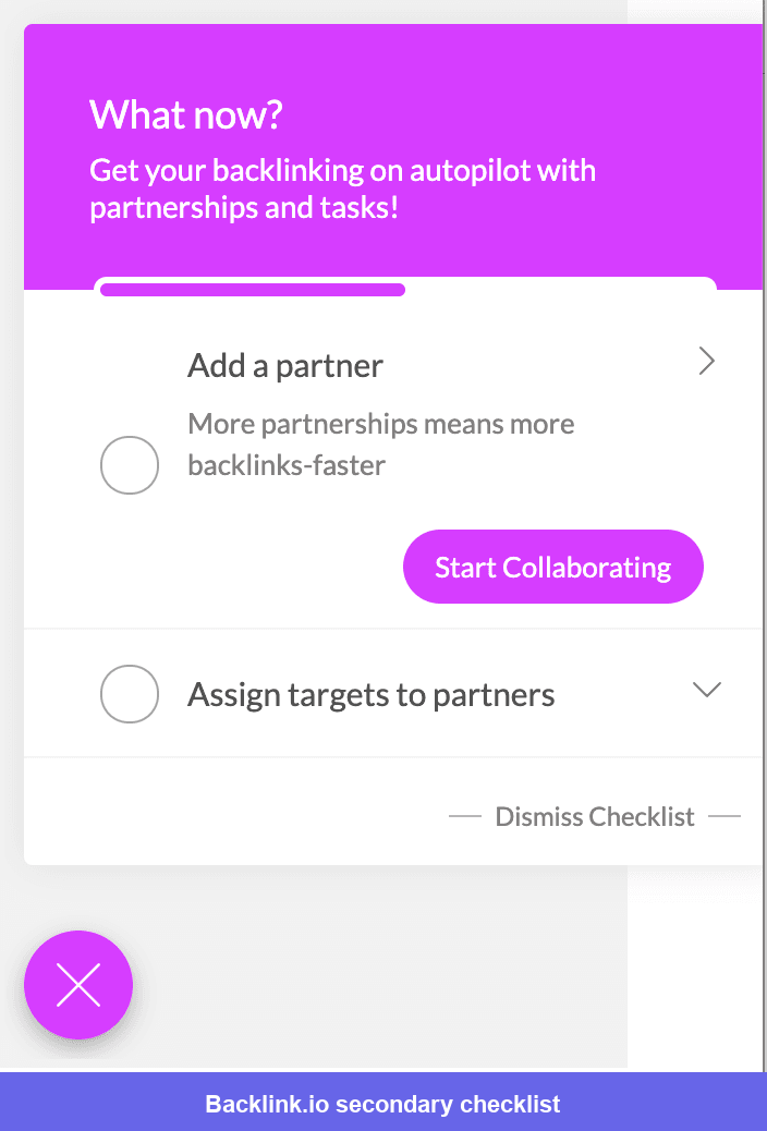 BacklinkManager secondary onboarding checklist