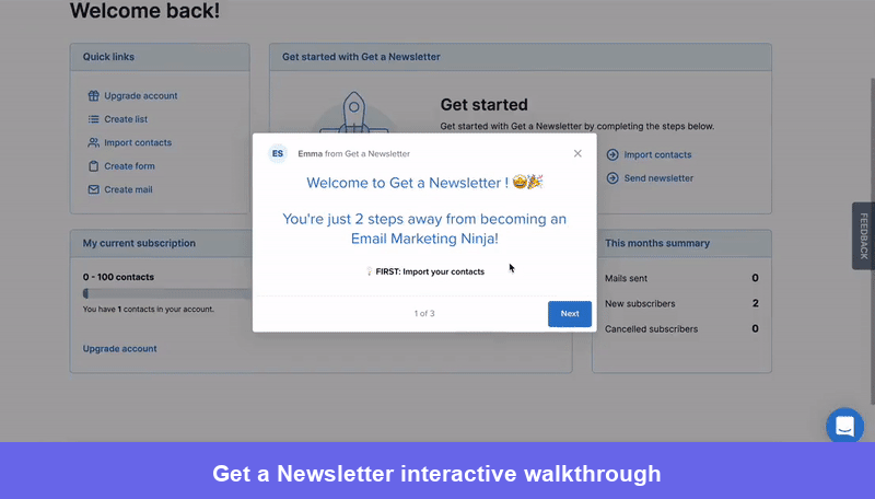 Get a Newsletter interactive walkthrough