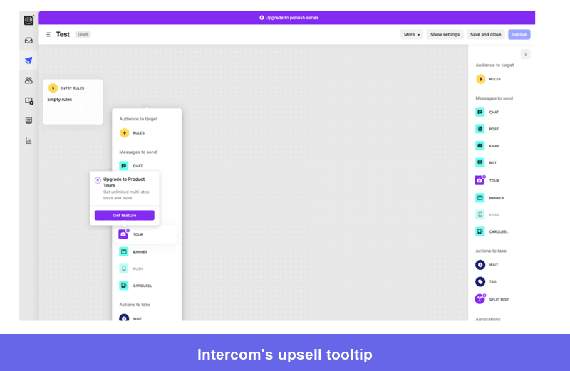 Intercom upgrade tooltip