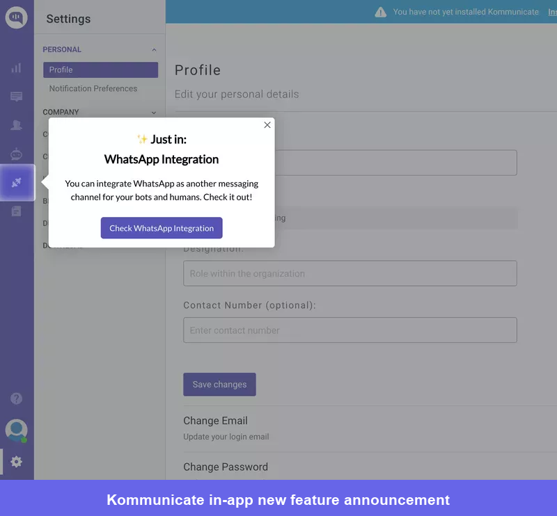 Kommunicate feature tooltip