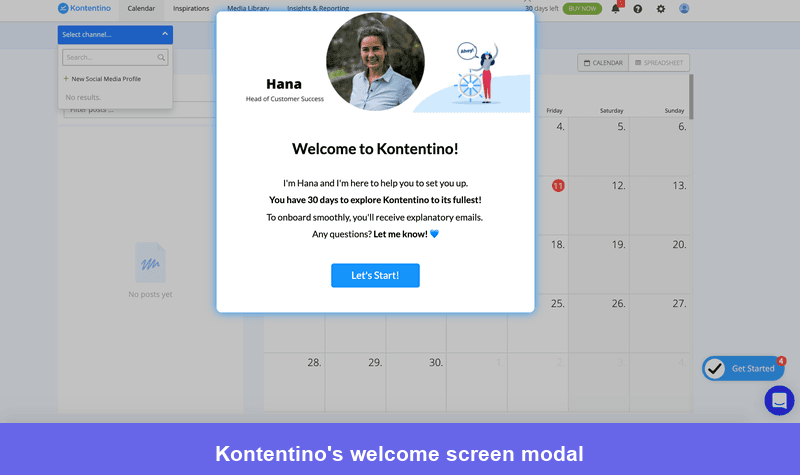 Kontentino welcome modal example.