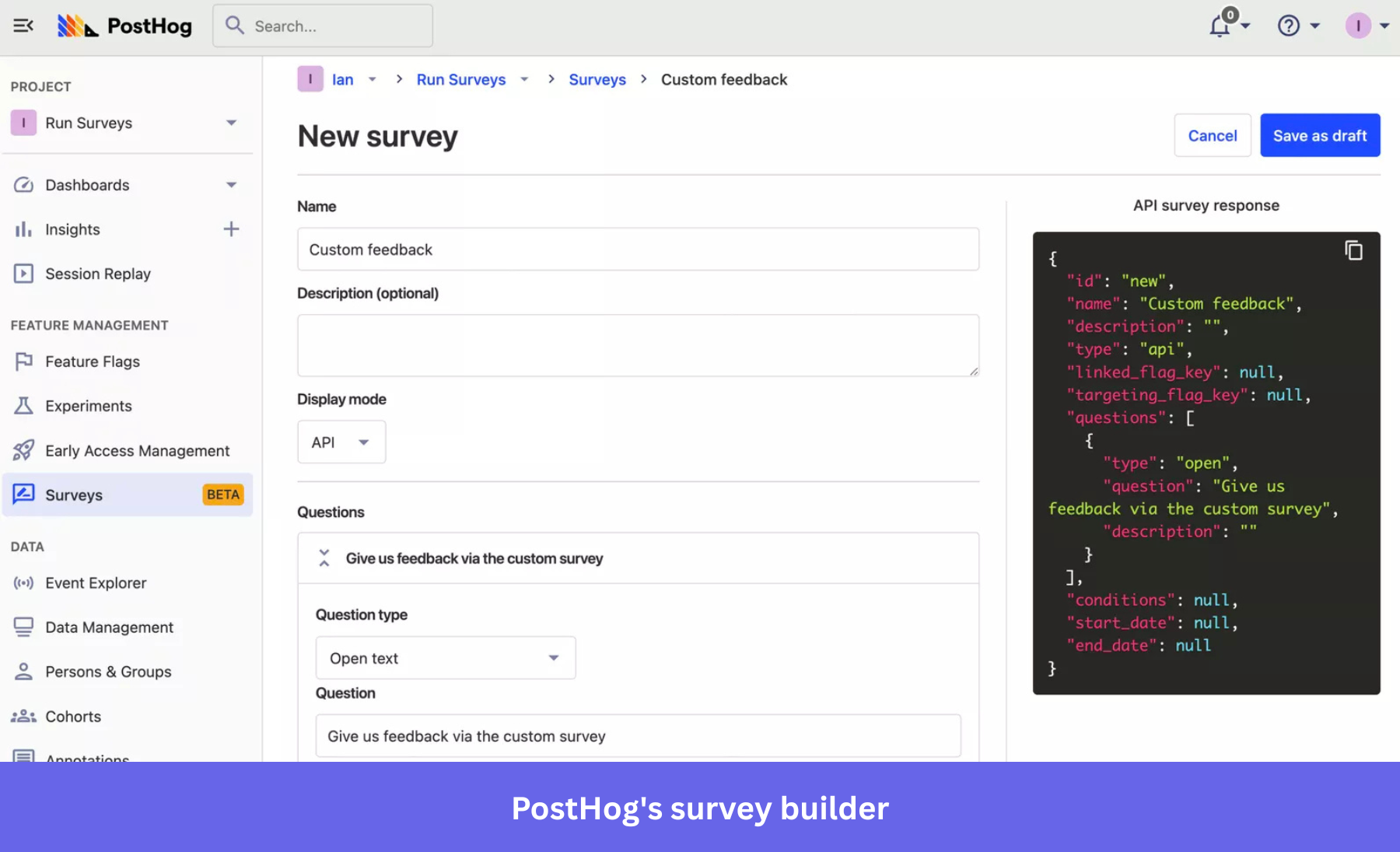 PostHog's survey builder