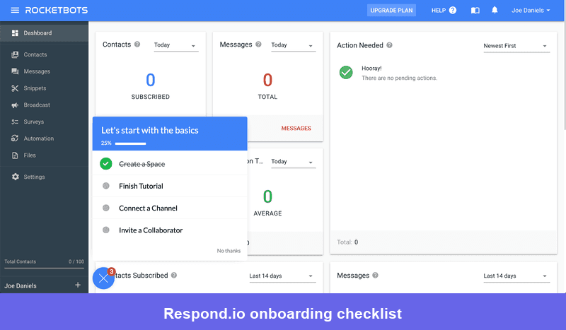 Respond.io onboarding checklist