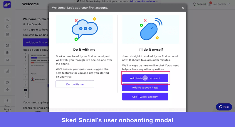 Sked Social onboarding modal example.