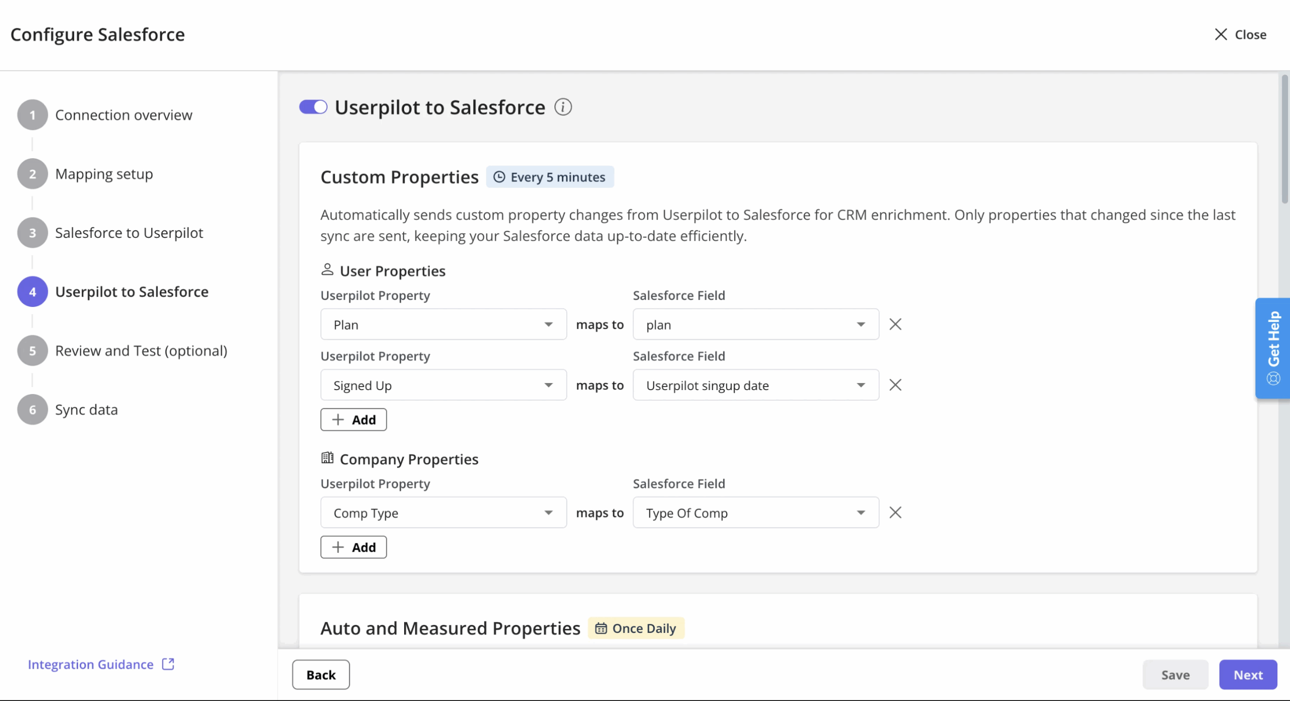 Select the Userpilot-to-Salesforce data