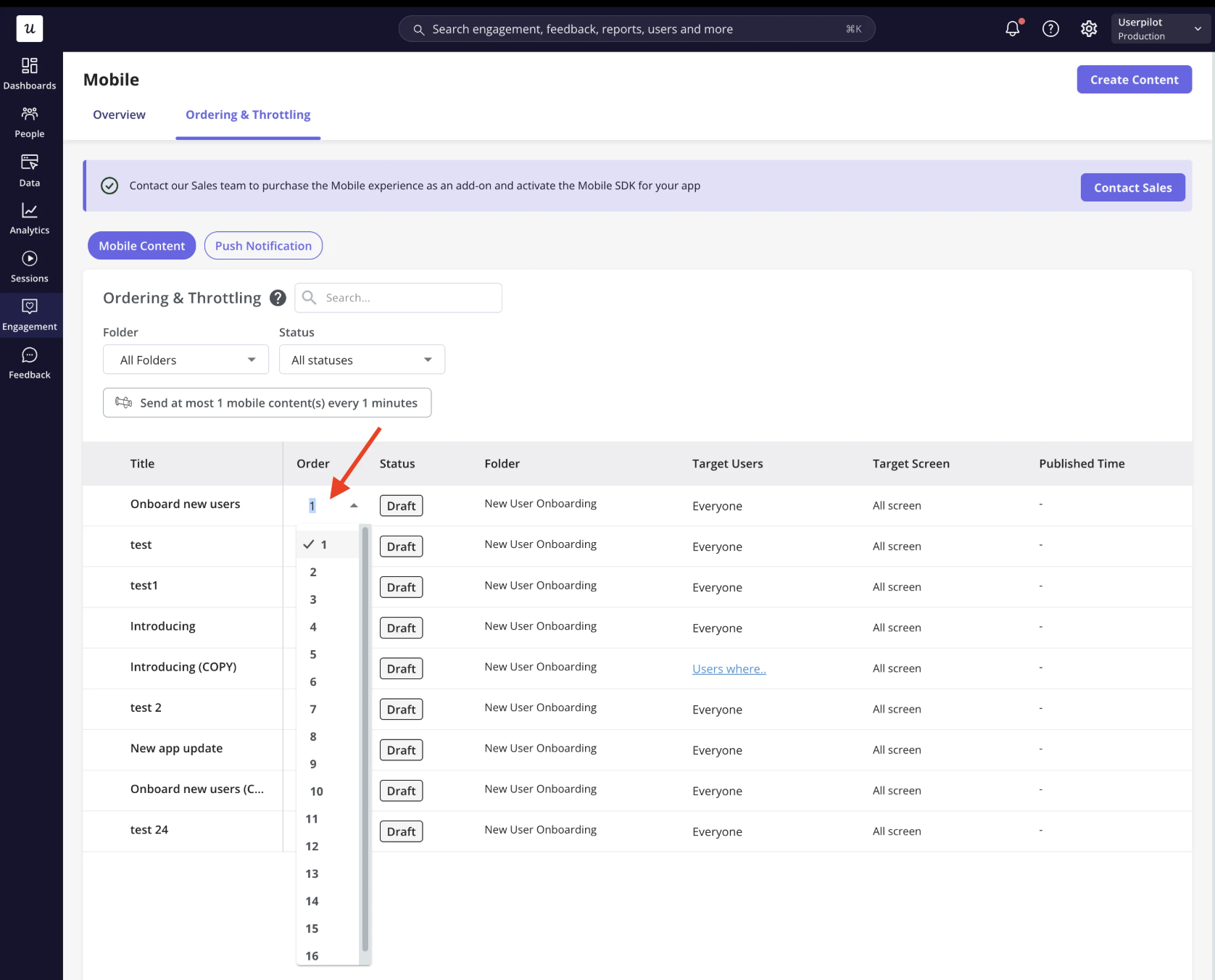Configure ordering priority and throttling rules