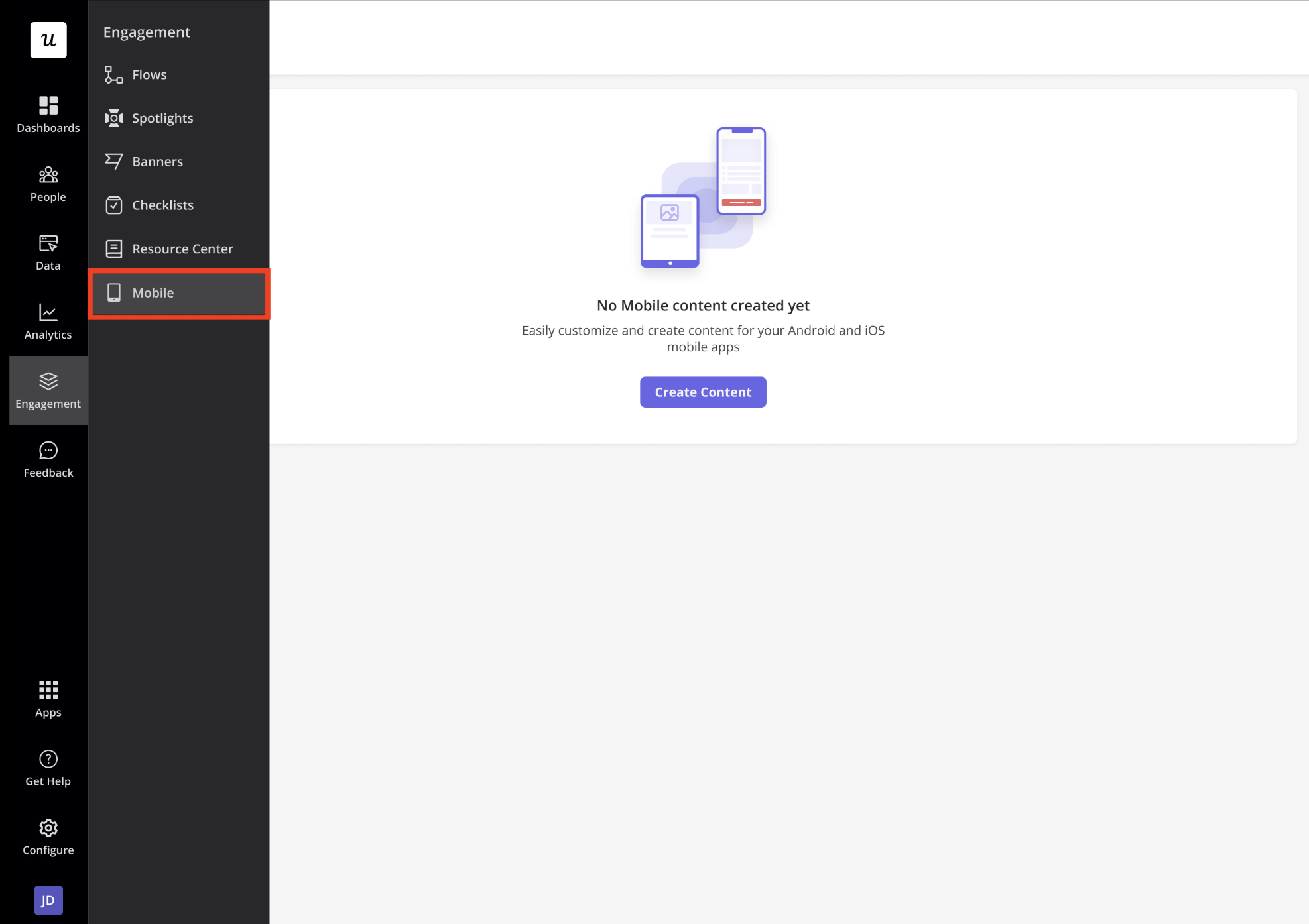 create mobile content in Userpilot
