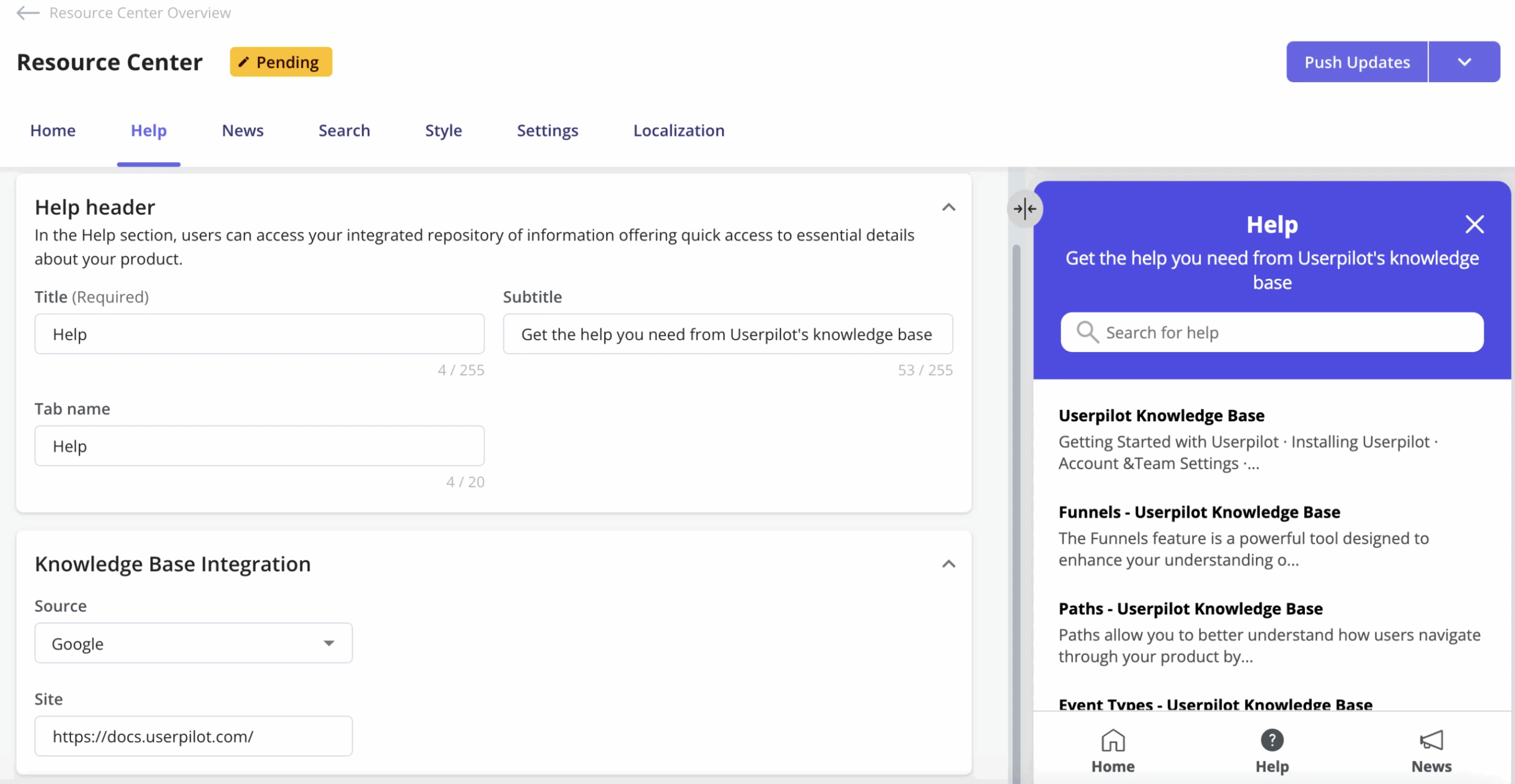 Userpilotās knowledge base integration