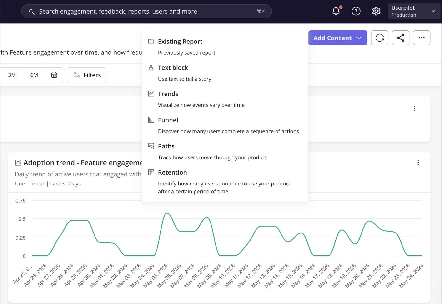 Add an existing report, a new report, or a text block.