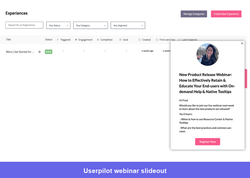 Userpilot webinar slideout