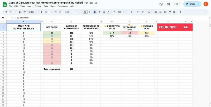 NPS calculator template spreadsheet.