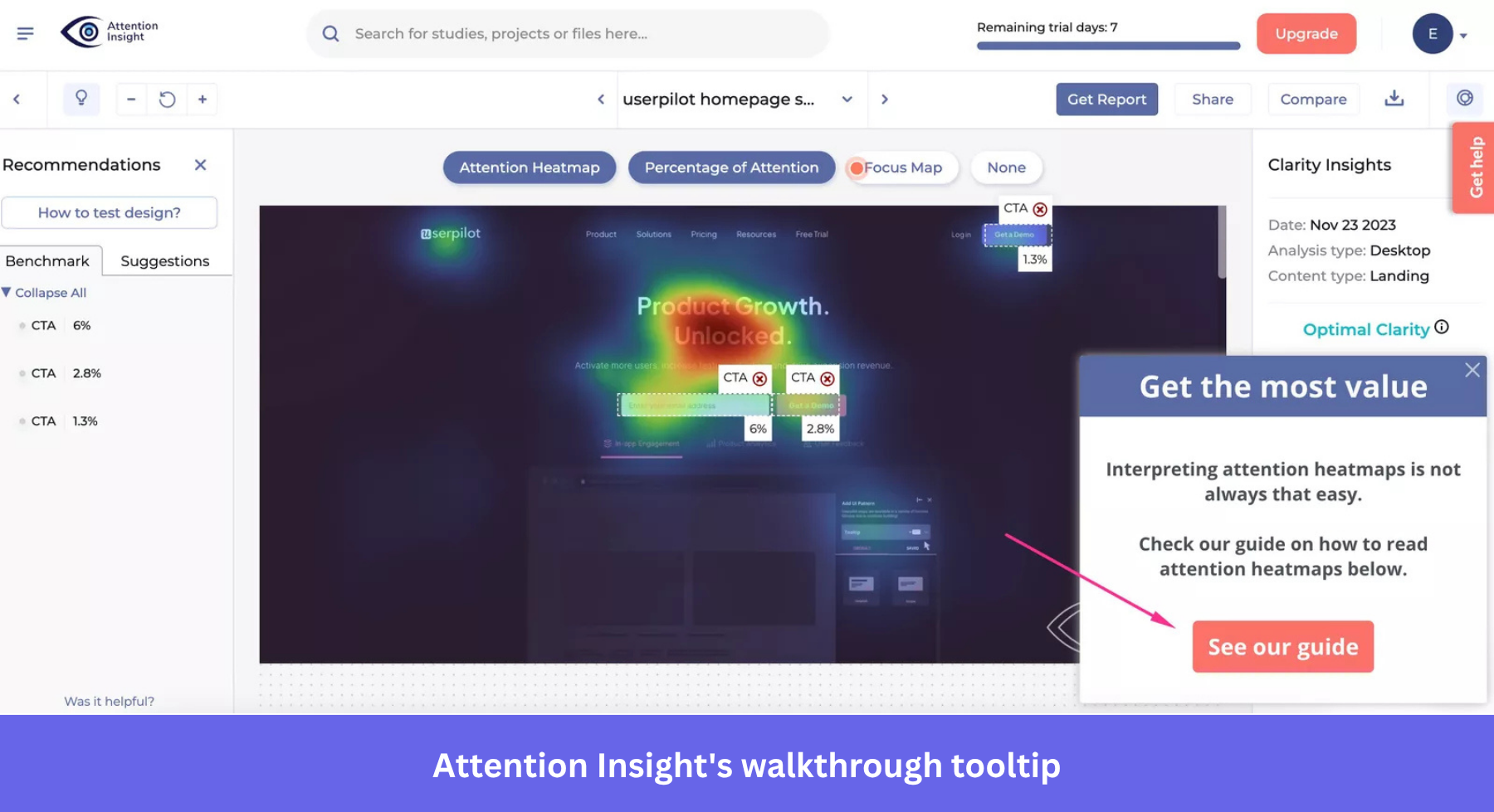 Screenshot of Attention Insight's guided walkthrough tooltip during heatmap creation
