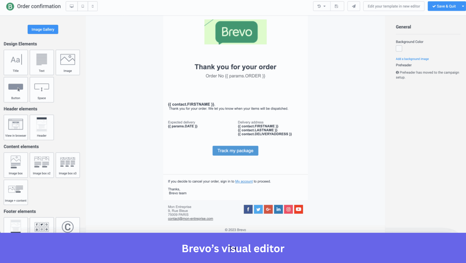 Brevo's transactional email software editor