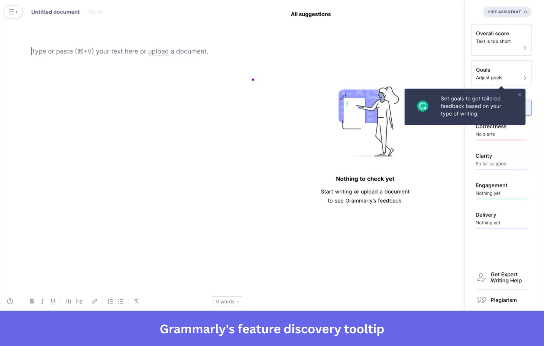 Screenshot showing Grammarly's feature discovery tooltip