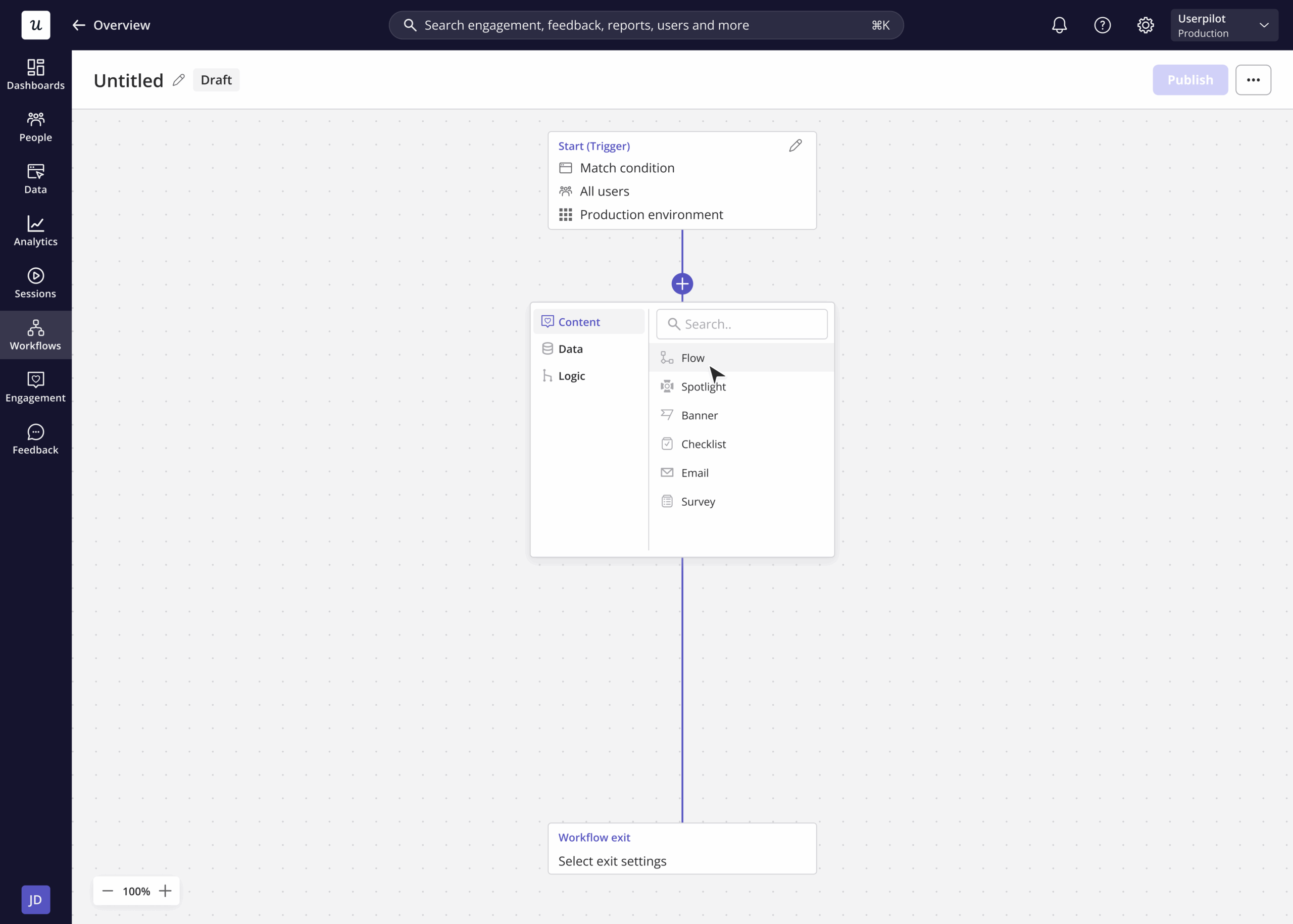 Userpilot Workflow canvas