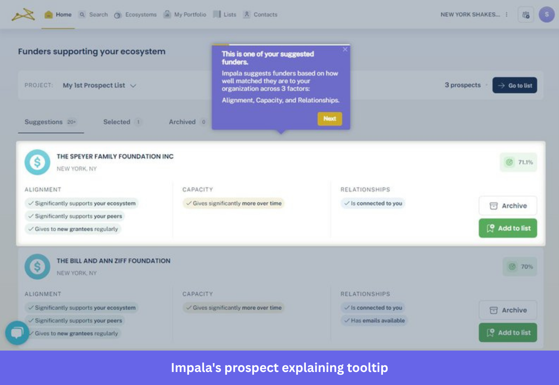 Screenshot of Impala's prospect explaining tooltip
