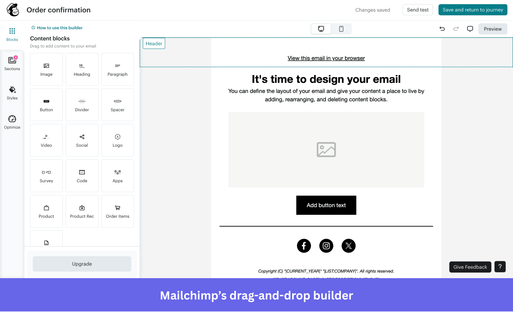 Mailchimp’s transactional email builder
