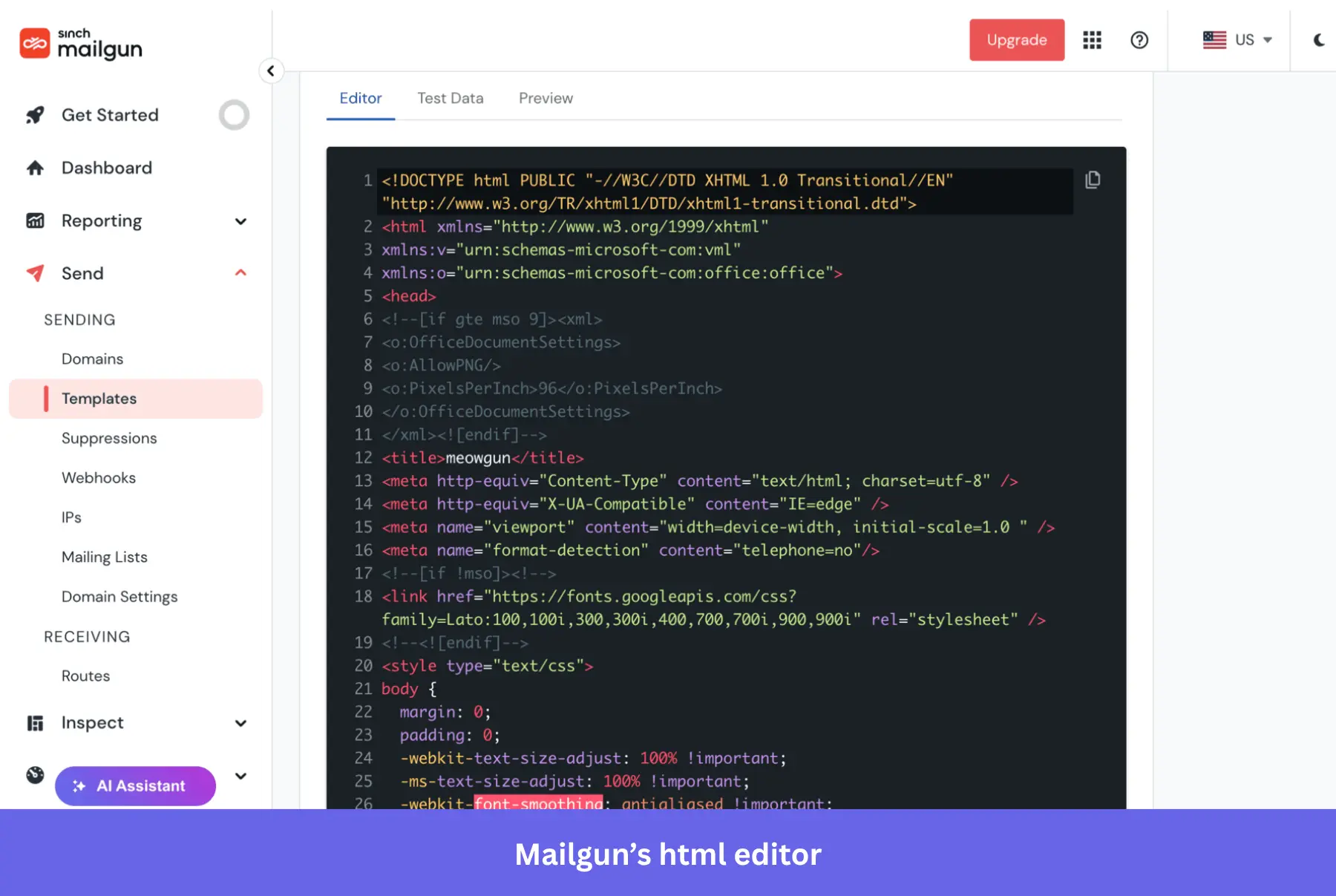 Mailgun's transactional email feature with HTML editing