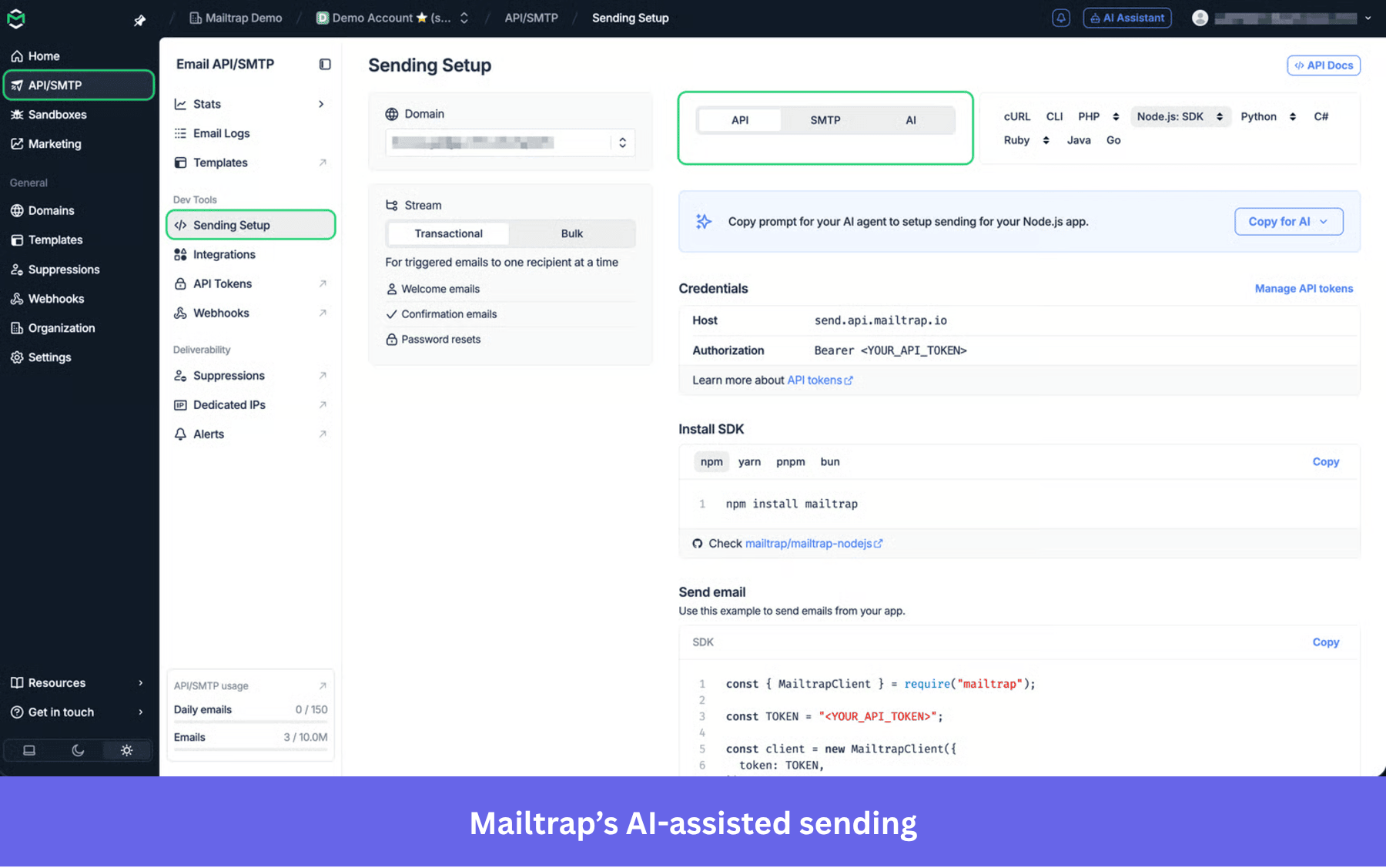 Mailtrap's AI-powered transactional emails
