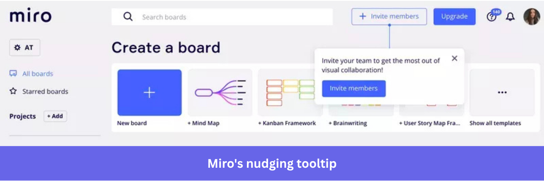 Screenshot showing Miro's nudging tooltip