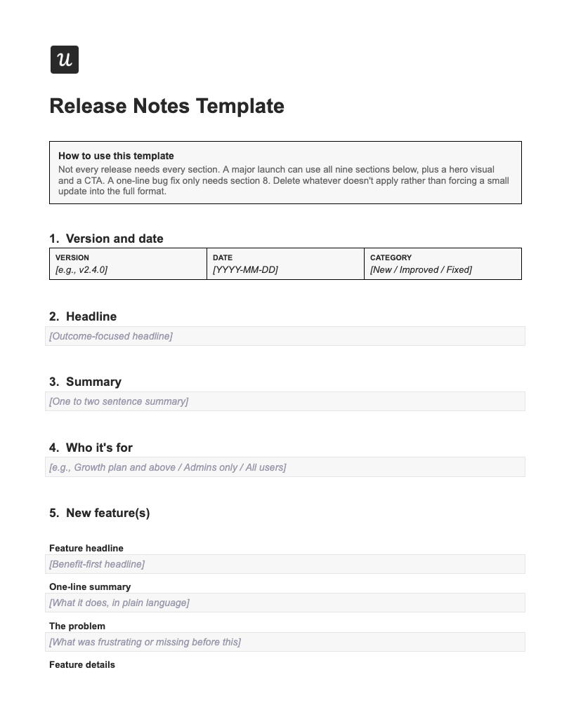 Release notes template by Userpilot