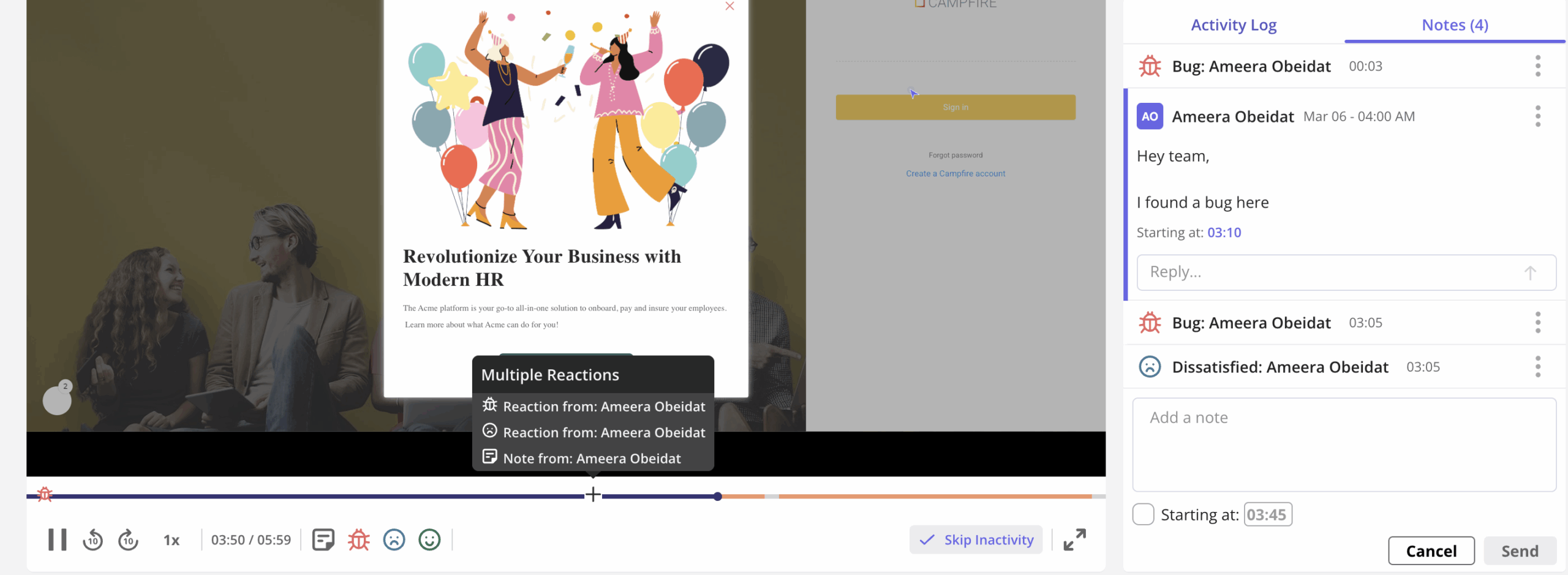 Session replay report in Userpilot.