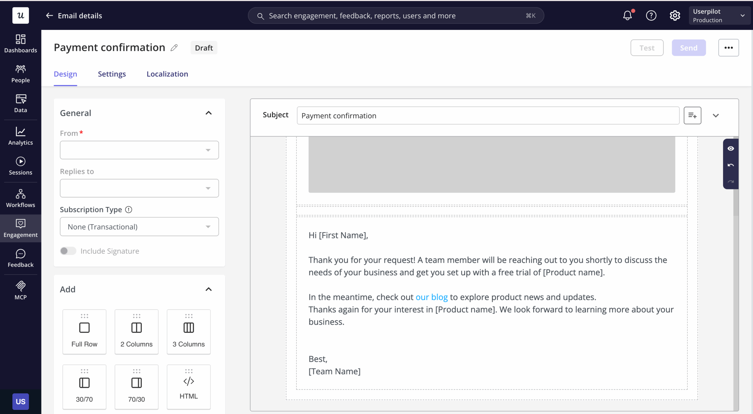 Userpilot's transactional email software platform