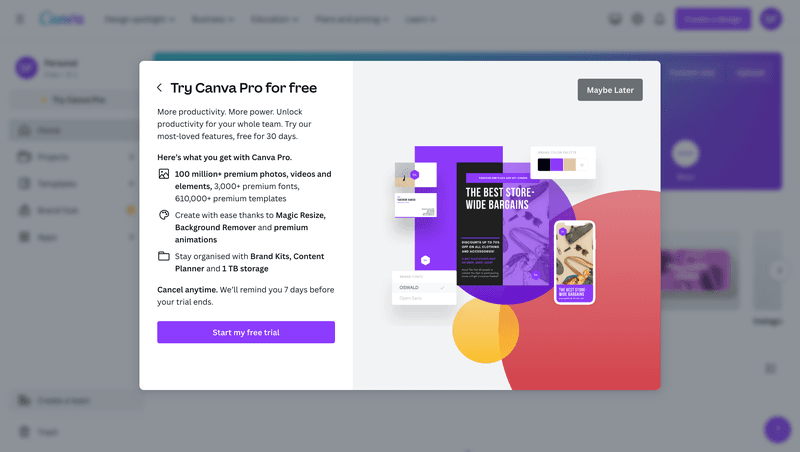 Canva upsell modal