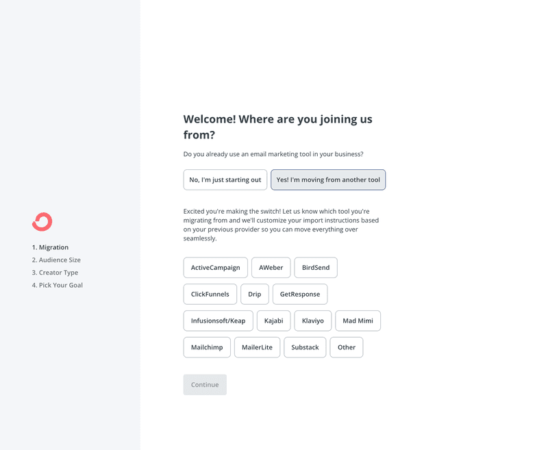 Screenshot of onboarding journey