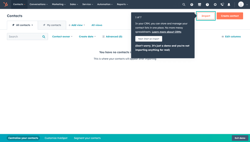 Hubspot onboarding walkthrough