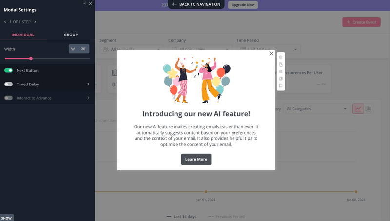 New feature announcement as a part of secondary client onboarding