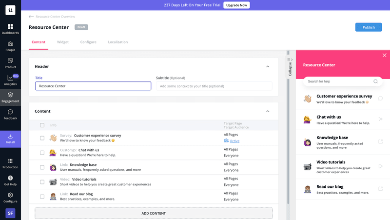Resource center for on-demand client support