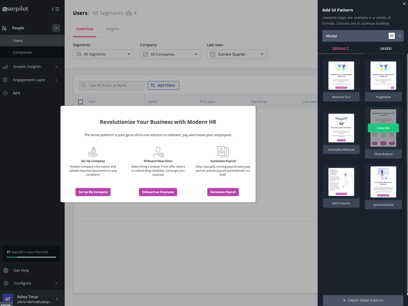 Screenshot of Userpilot interface