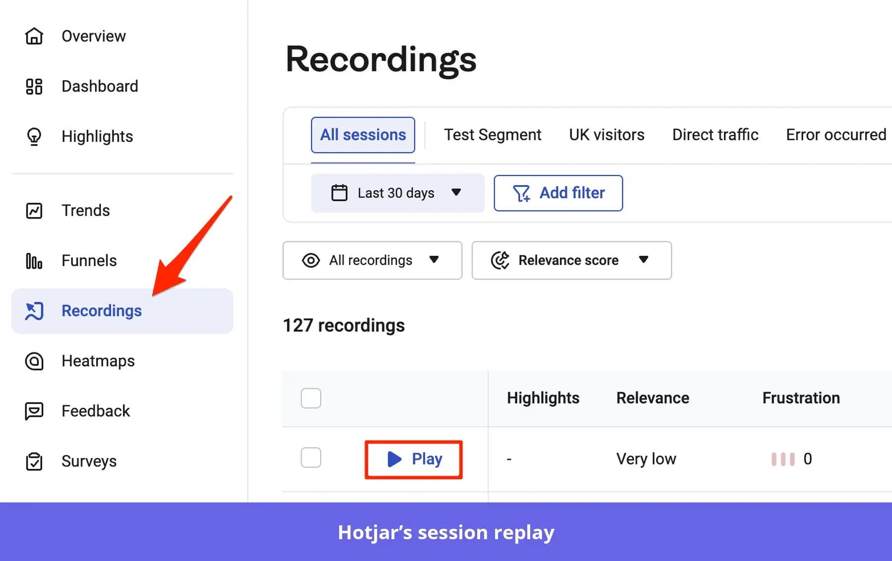 Hotjar's session replay