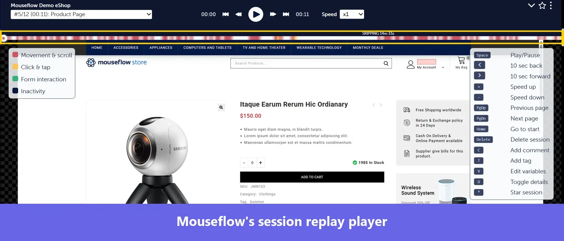 Screenshot of a Mouseflow session replay player interface