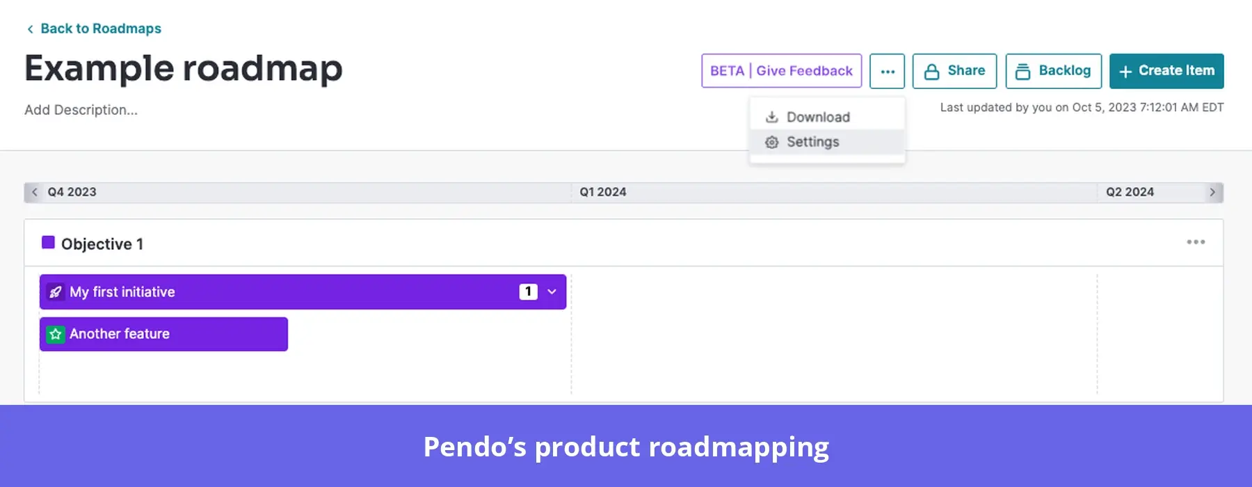 Pendo's product roadmapping