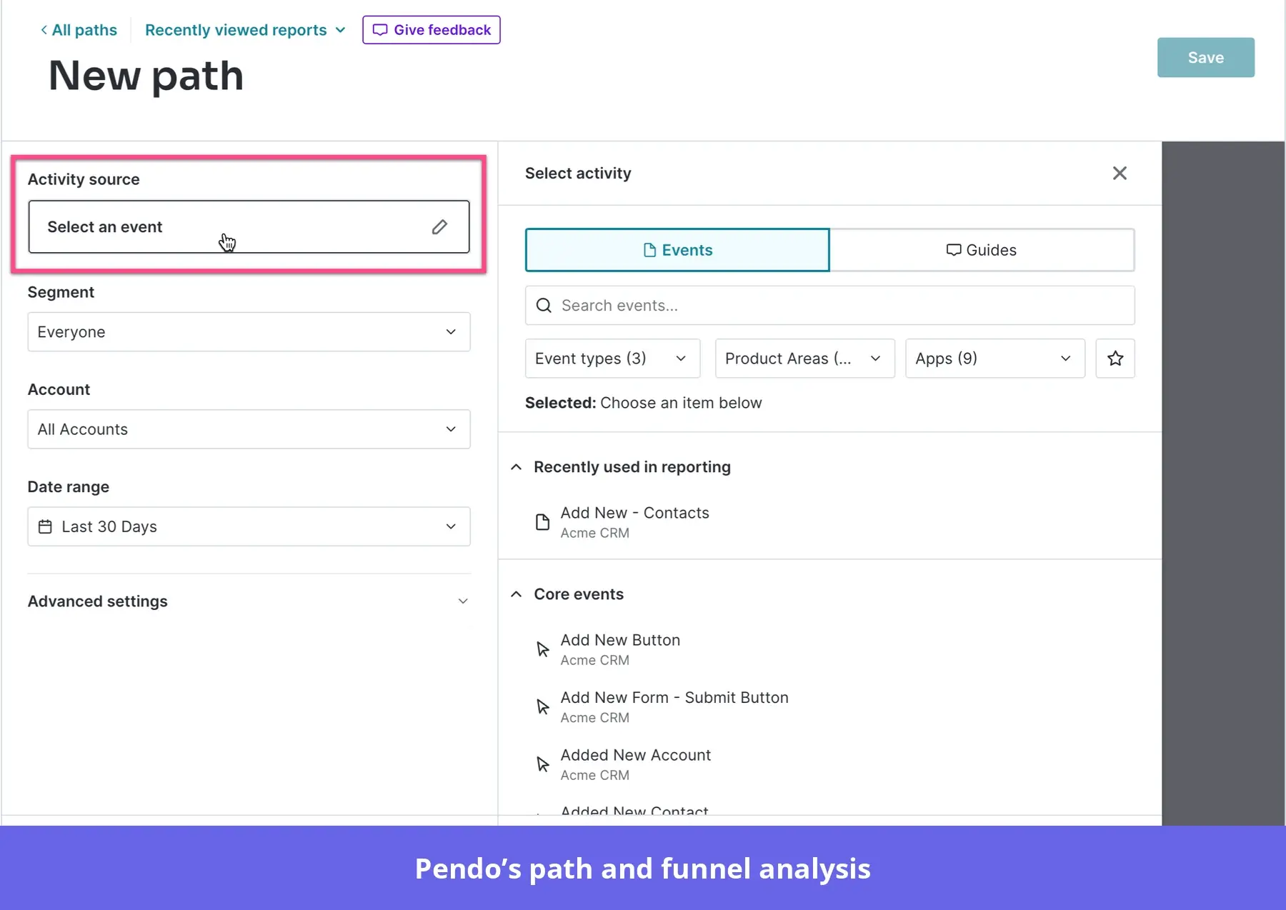 Pendos path and funnel analysis