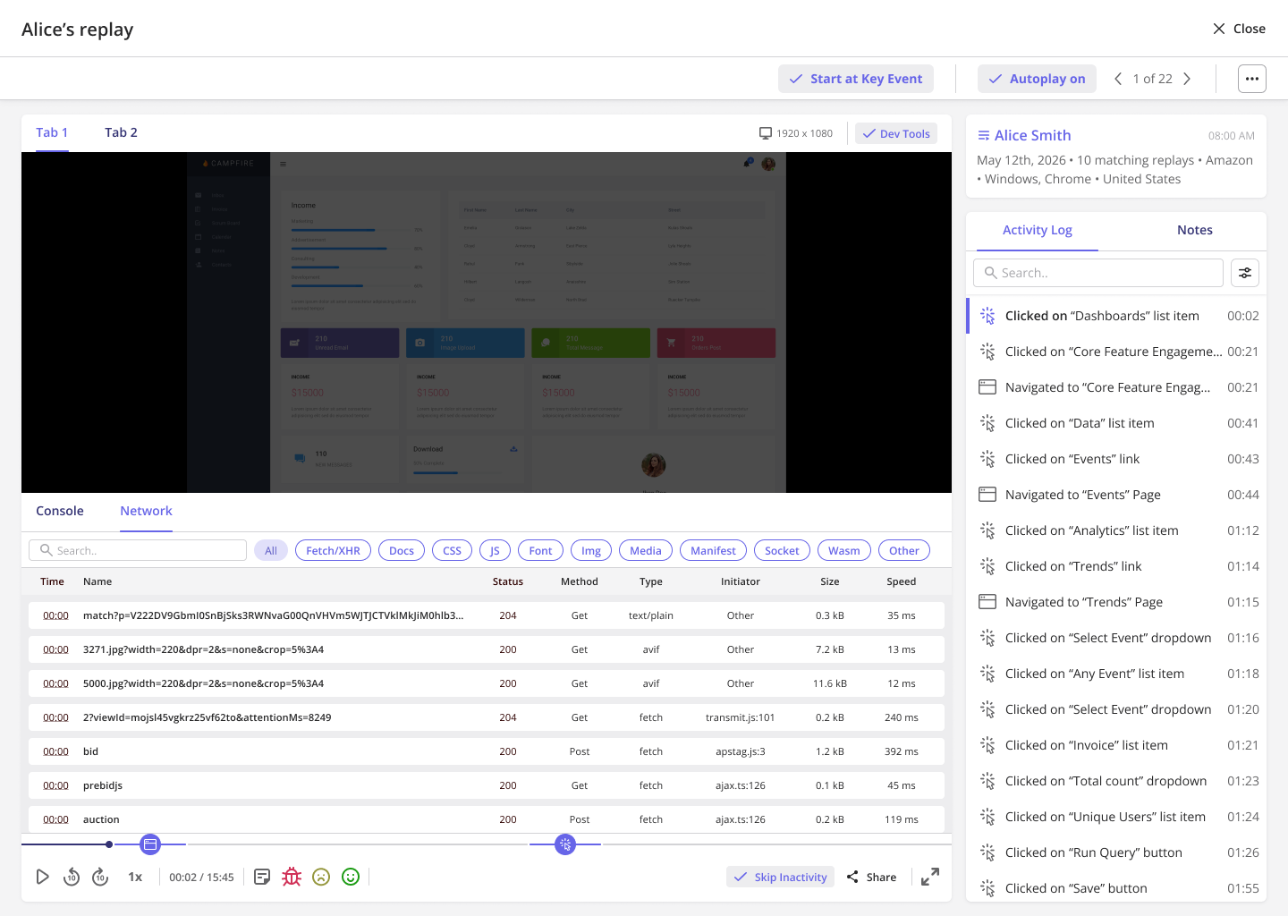 frustration detection Session replay userpilot
