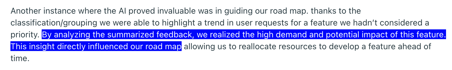 Reddit user explains that summarizing user feedback helped their team prioritize a user-requested feature