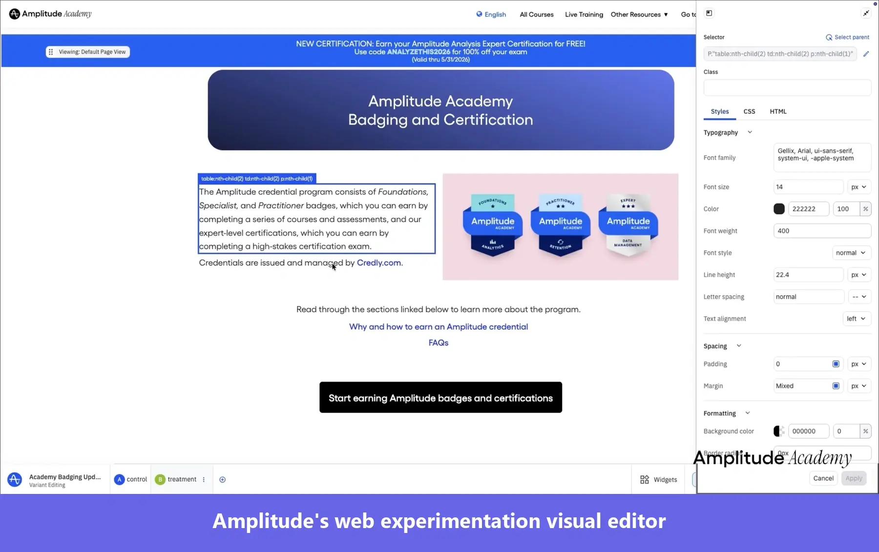 Amplitude Web Experimentation visual editor