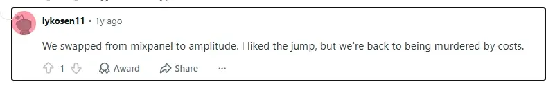 Reddit comment from an Amplitude user about its high costs