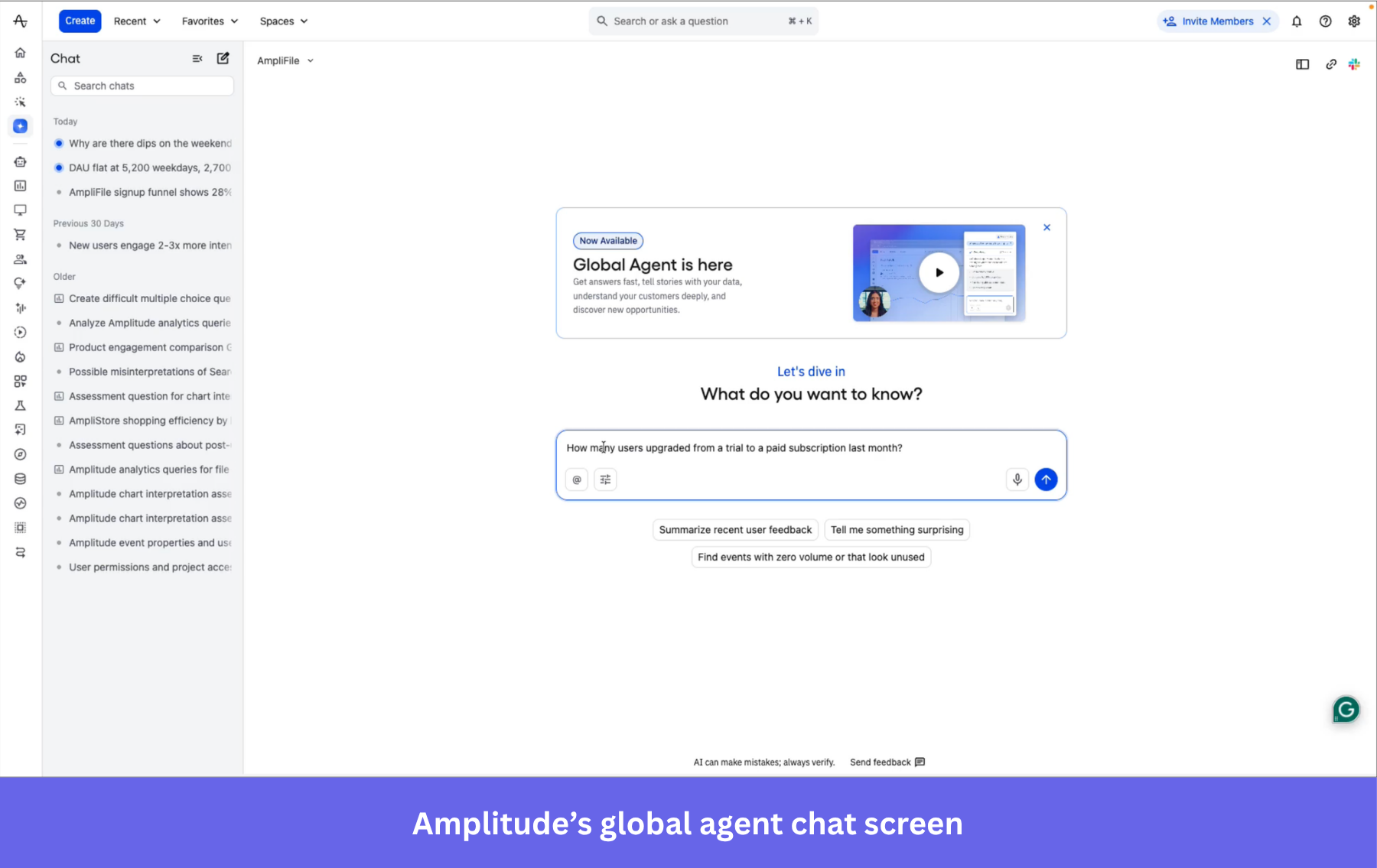Amplitude AI product analytics.