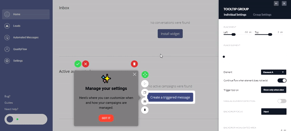 user pilot element triggers